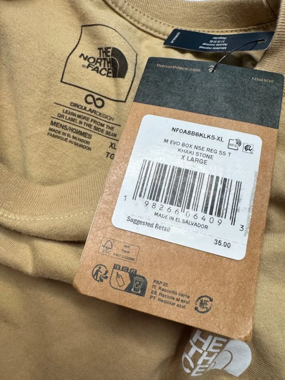 The North Face XL Circular Design Khaki Stone SS REG Tee NWT DEFECT